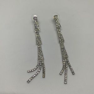 Earrings Long with Stones Sparkles Crystals Silver New